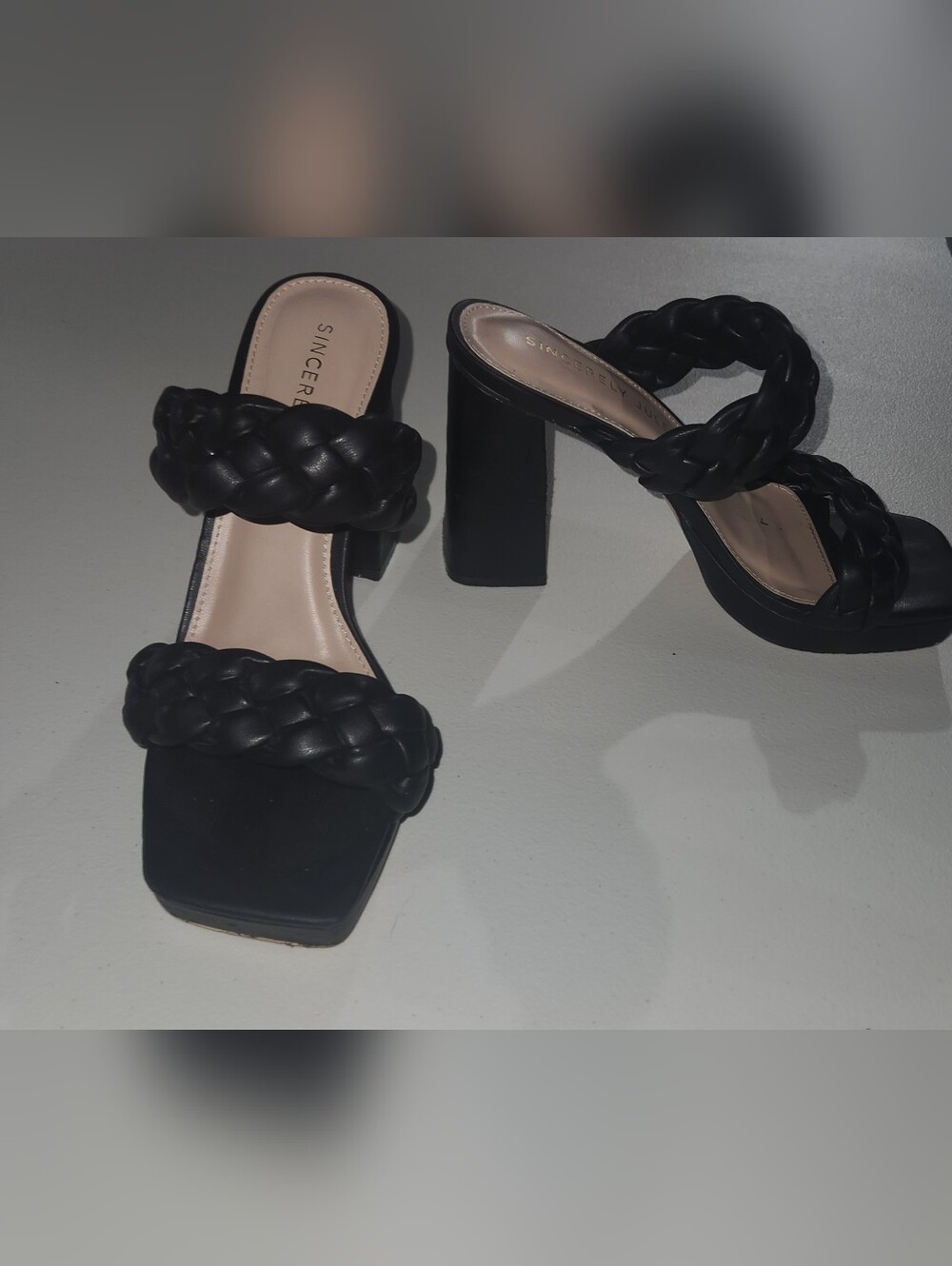 Sincerly Jules Black Braided Strap Block Heels Size 7.5 - Picture 3 of 7